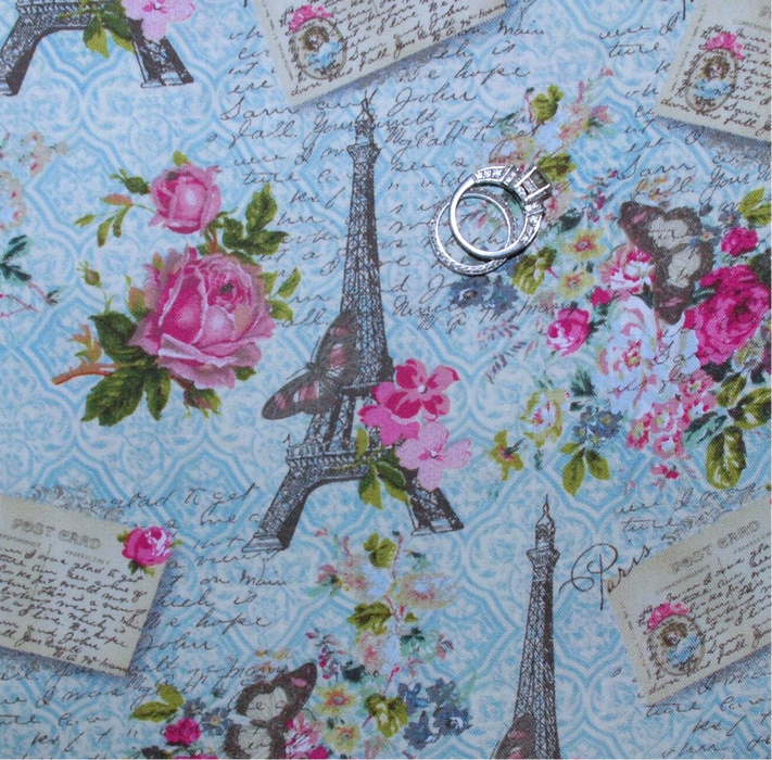 Cotton Fabric BTY Eiffel Tower Paris France Rose Flower Garden