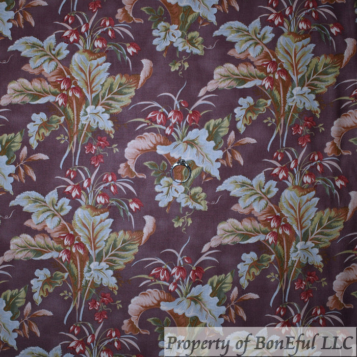 Cotton Fabric BTY Purple Fall Harvest Leaf Floral Bouquet Garden