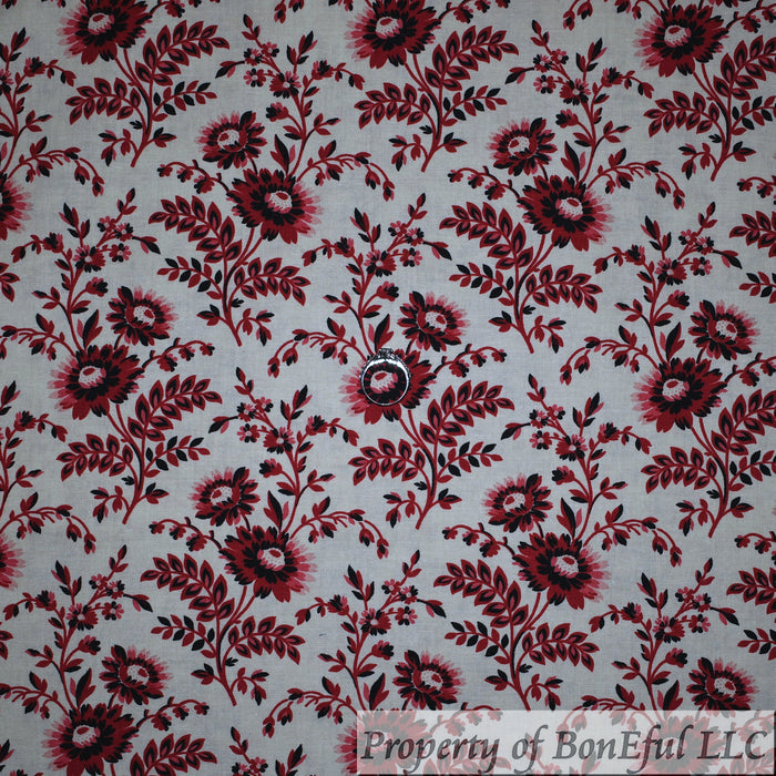Cotton Fabric BTY Natural Tea Dye Dark Red Maroon Colonial Christmas Floral