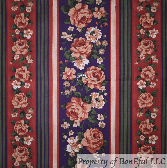 Cotton Fabric BTY Purple Red Rose Flower Garden Stripe