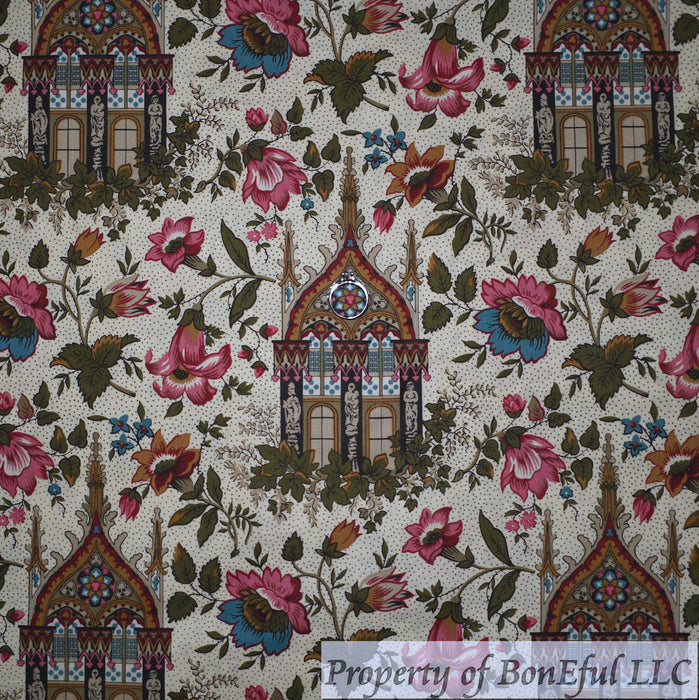 Cotton Fabric BTY Toile Flower International Shabby Chic Chapel