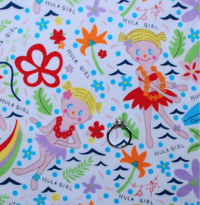 Cotton Fabric BTY Rainbow Hula Hawaiian Girl Doll Flower Garden