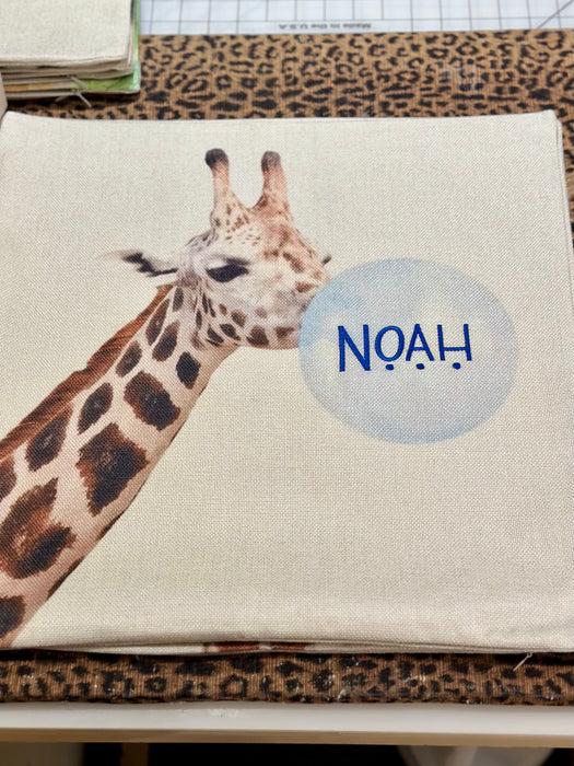 Pillow Cover 18” Decor Square Giraffe Blue Bubblegum