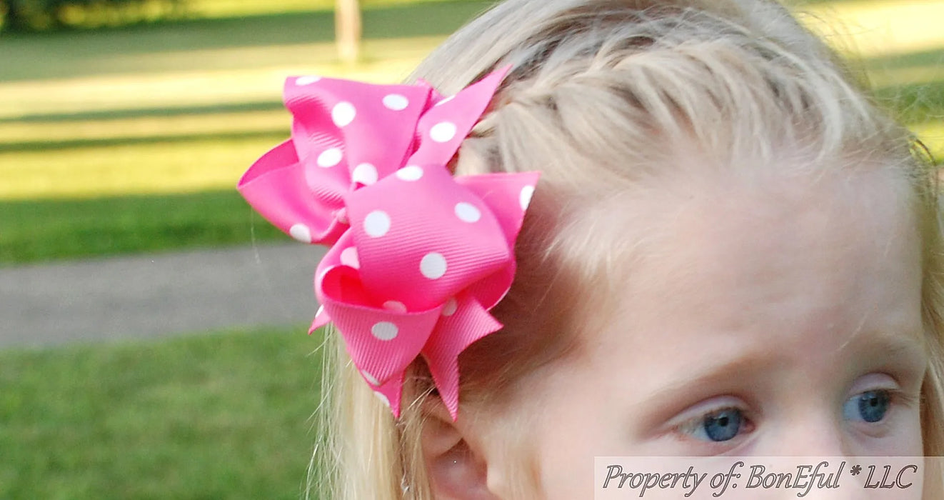 Bow 4" Girls Hair Accessory Polka Dot White & Pink