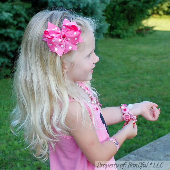 Bow 4" Girls Hair Accessory Polka Dot White & Pink