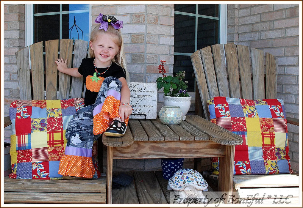 Boutique Girls Size 4 4T Halloween Outfit Ruffled Pants Applique Pumpkin Top Shirt