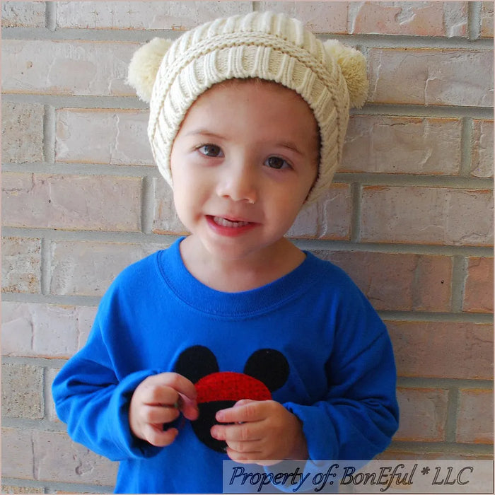 Boutique Baby Hat Unisex 9-24 Months Cream Crochet Pom Poms