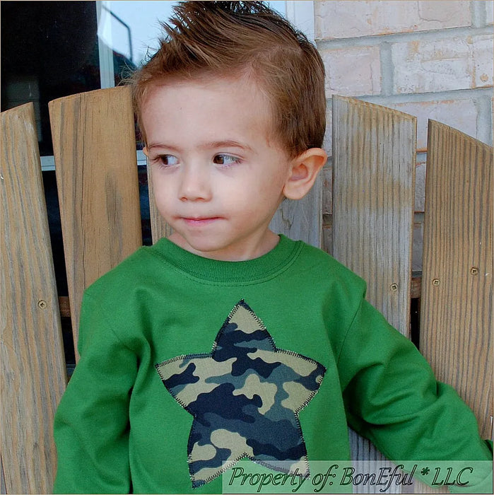 Boutique Boys Size 3 3T Army Green Camo Camouflage STAR Top Shirt