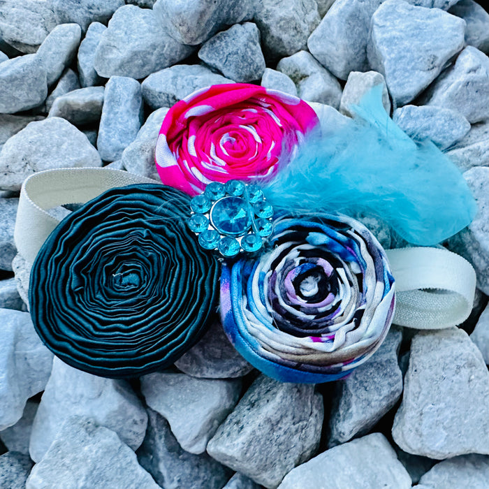 Headband Bow Bling 4.5" Girls Hair Accessory Baby Toddler Rose Feather