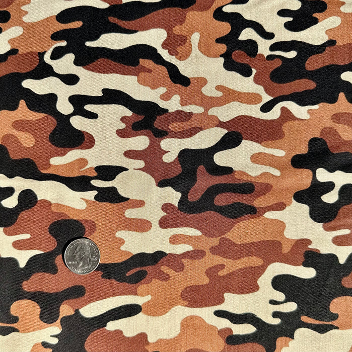 Cotton Fabric BTY Camouflage Camo Brown Tan Black Military