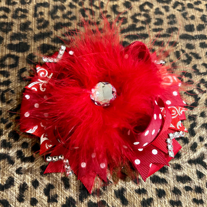 Bow 5" Girls Hair Accessory Clip Red Bling Gem Barrette Cheer