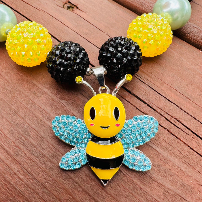Necklace Bumble Bee B&W Yellow Chunky Beads