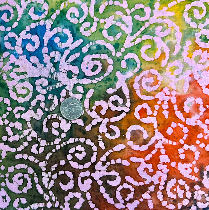 Cotton Fabric BTY Batik Rainbow Colors Tone Tonal Natural Art Scroll Swirl