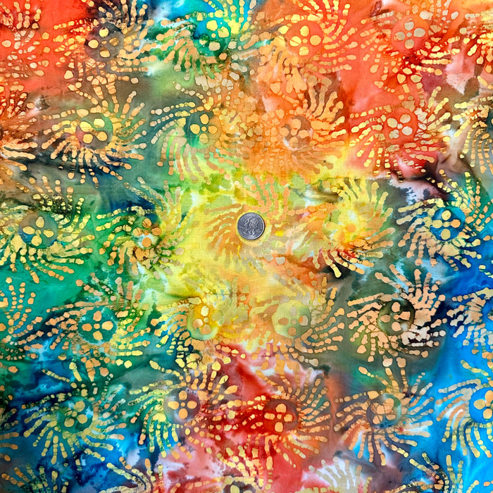 Cotton Fabric BTY Batik Rainbow Sun Flower Light Star Burst Tone Tonal Dot