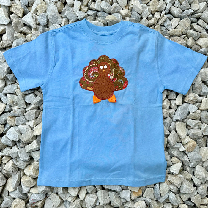 Boutique Girls Size 4/5 Blue Turkey Thanksgiving Fall S/S T-Shirt Top & Bow