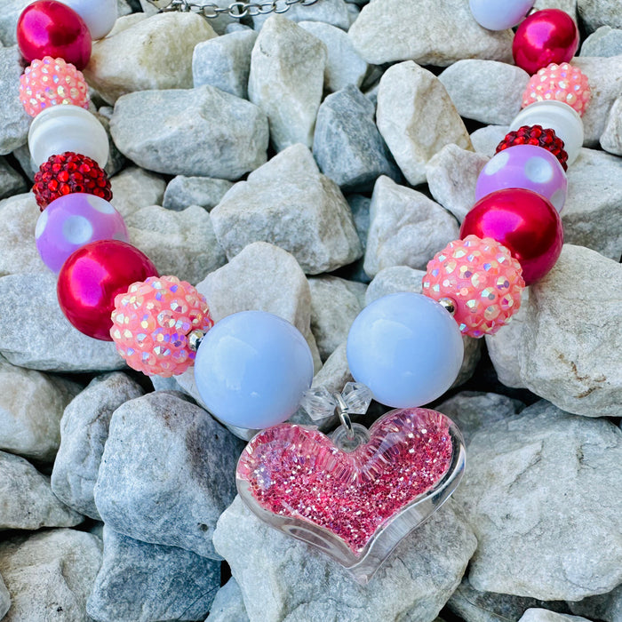 Necklace Chunky Beads Pink Heart Girl Love Jewelry
