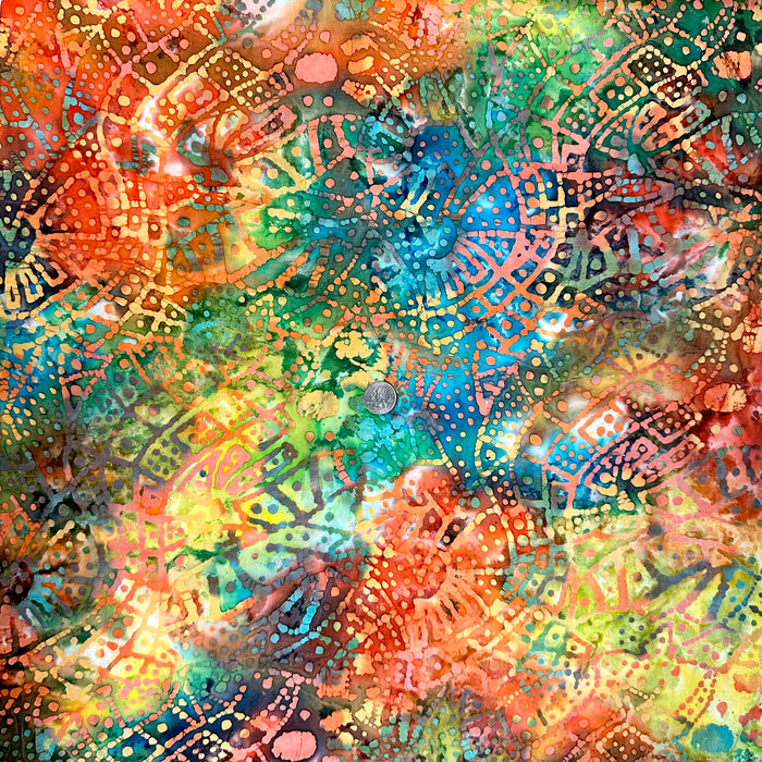 Fabric BTY Batik Rainbow Geometric Dot Block Swirl Tone Tonal Artist Print