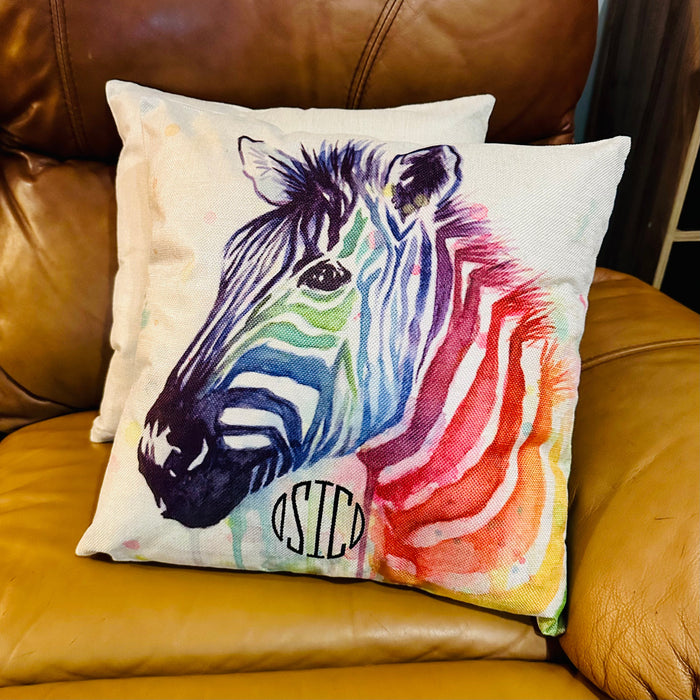 Pillow Cover 18” Decor Square Zebra Rainbow
