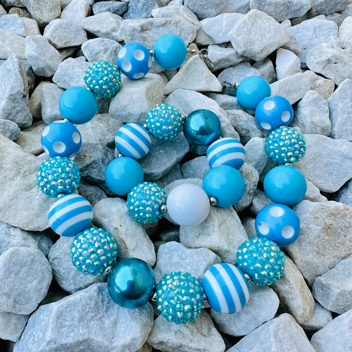 Necklace Bracelet Set Aqua Blue Chunky Bubblegum Beads Girl