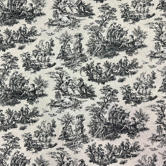 Cotton Fabric BTY Toile Scenic Colonial VTG Antique B&W Print