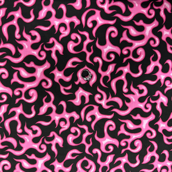 Cotton Fabric BTY Fire Flame Black Hot Pink Girl Wild Lady Car Bike