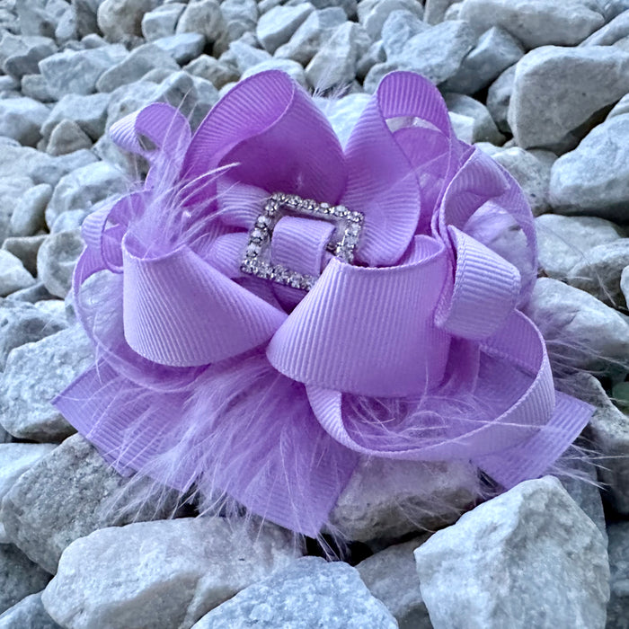 Bow 4.5" Girls Hair Accessory Purple Feather Buckle Bling