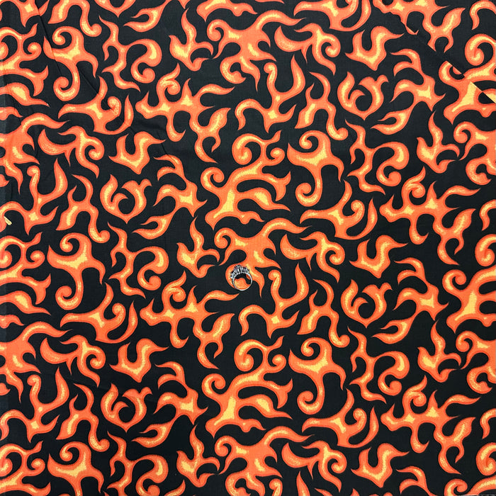 Cotton Fabric BTY Fire Flame Hot Black Red Orange Yellow