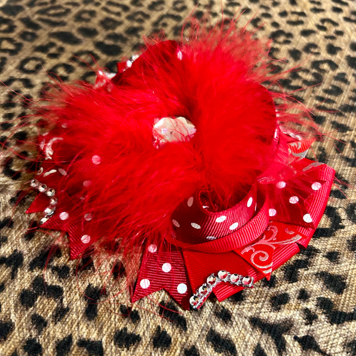 Bow 5" Girls Hair Accessory Clip Red Bling Gem Barrette Cheer