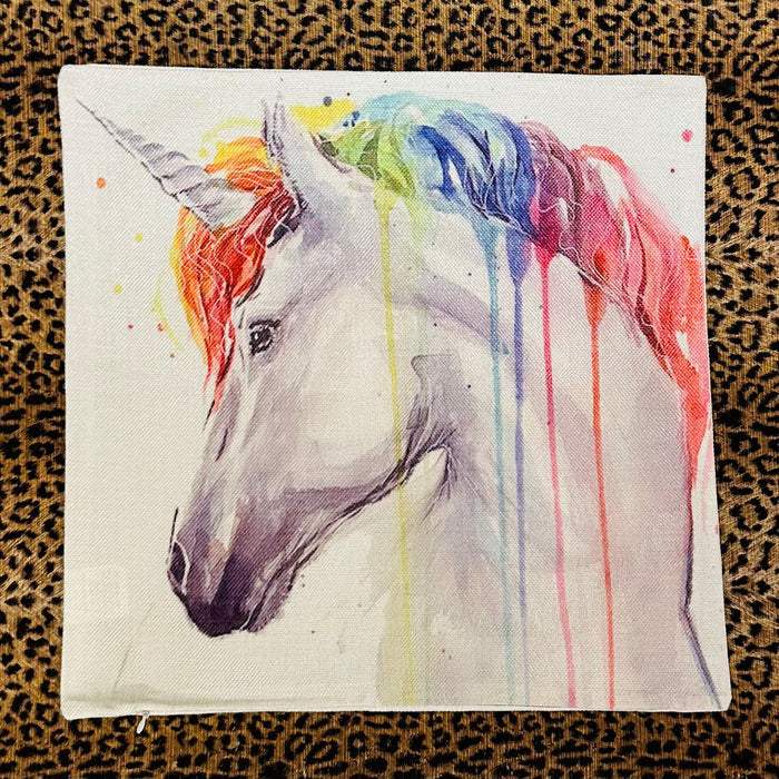 Pillow Cover 18” Decor Square Unicorn Rainbow