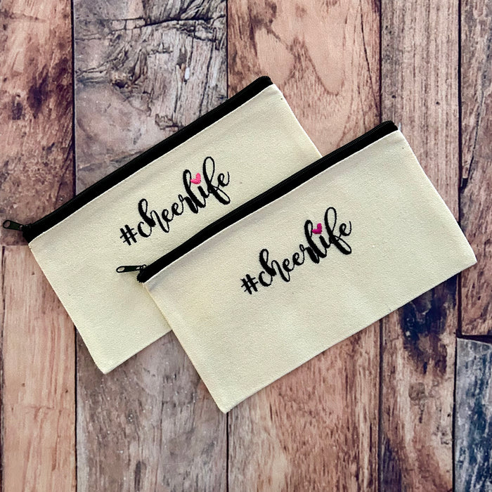 Custom Embroidered Natural Zipper Pouch Bag Cheer Life
