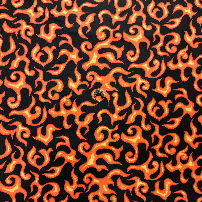 Cotton Fabric BTY Fire Flame Hot Black Red Orange Yellow
