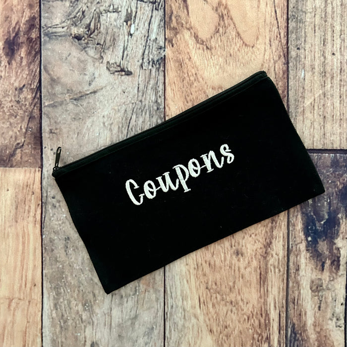 Custom Embroidered Black Zipper Pouch Bag Coupons