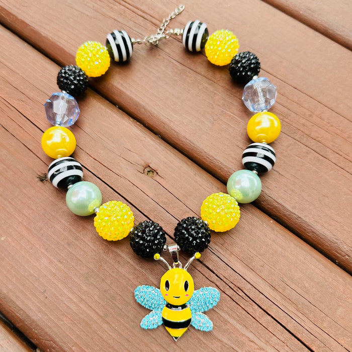 Necklace Bumble Bee B&W Yellow Chunky Beads