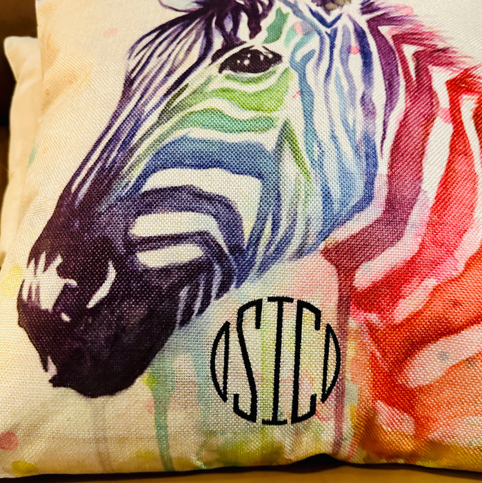 Pillow Cover 18” Decor Square Zebra Rainbow