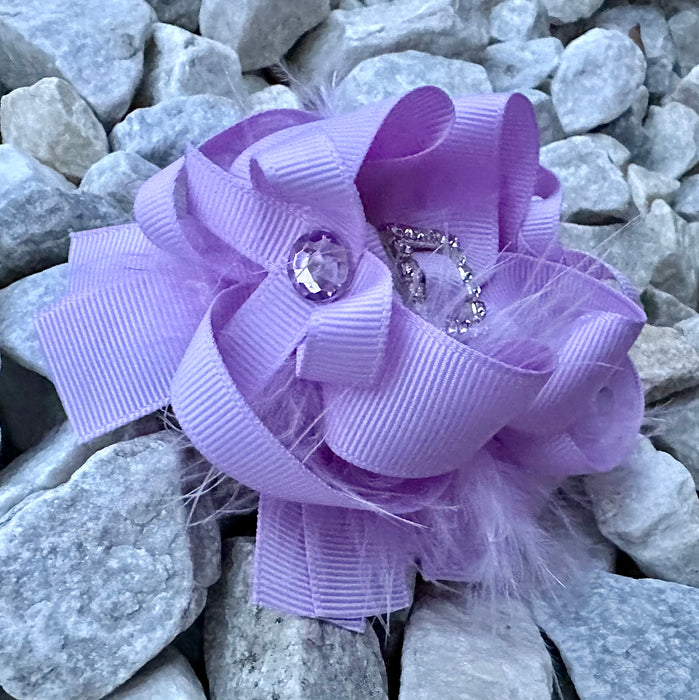 Bow 4.5" Girls Hair Accessory Purple Feather Buckle Bling