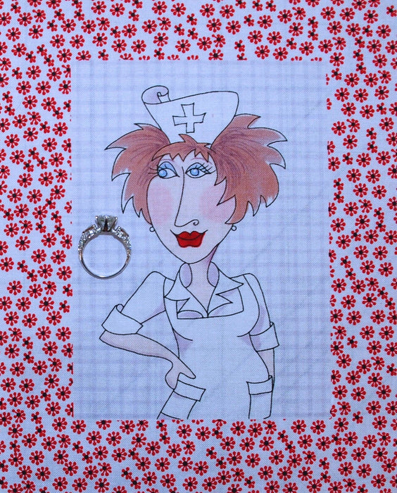 Applique Block Quilt Fabric Loralie Red White Gingham VTG Nurse Lady US