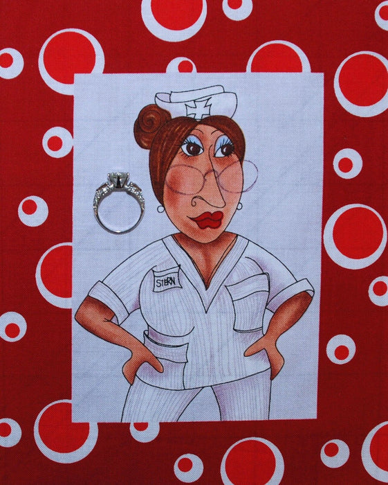 Applique Block Quilt Fabric Loralie Red White Nurse RN VTG USA AA Lady Girl
