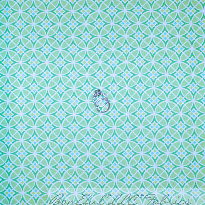 Cotton Fabric BTY Green White Yellow Blue Circle Diamond Polka Dot