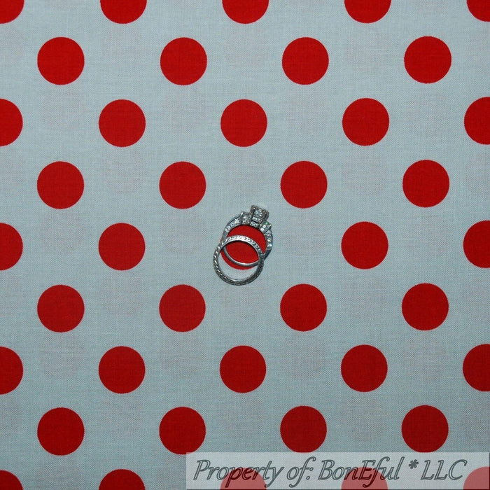 Cotton Fabric BTY Gray Red State Large Polka Dot