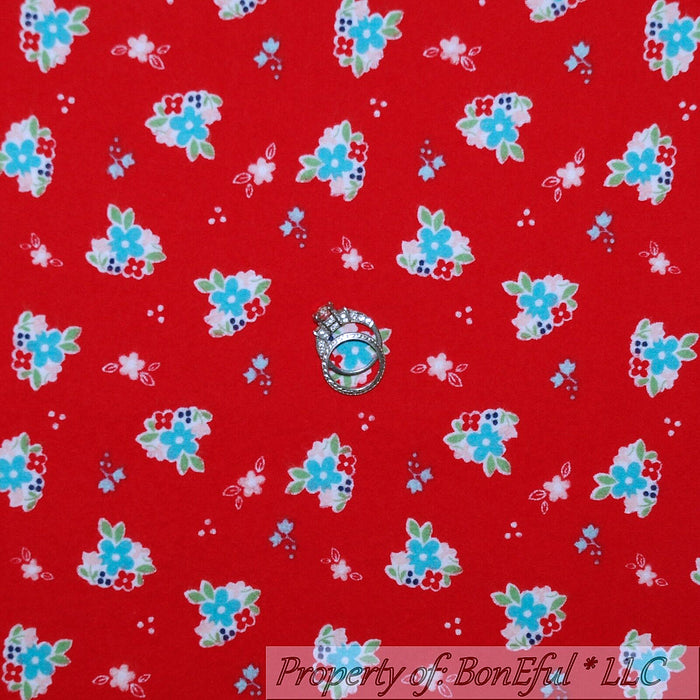 Flannel Fabric BTY Red Patriotic USA Country Calico Flower