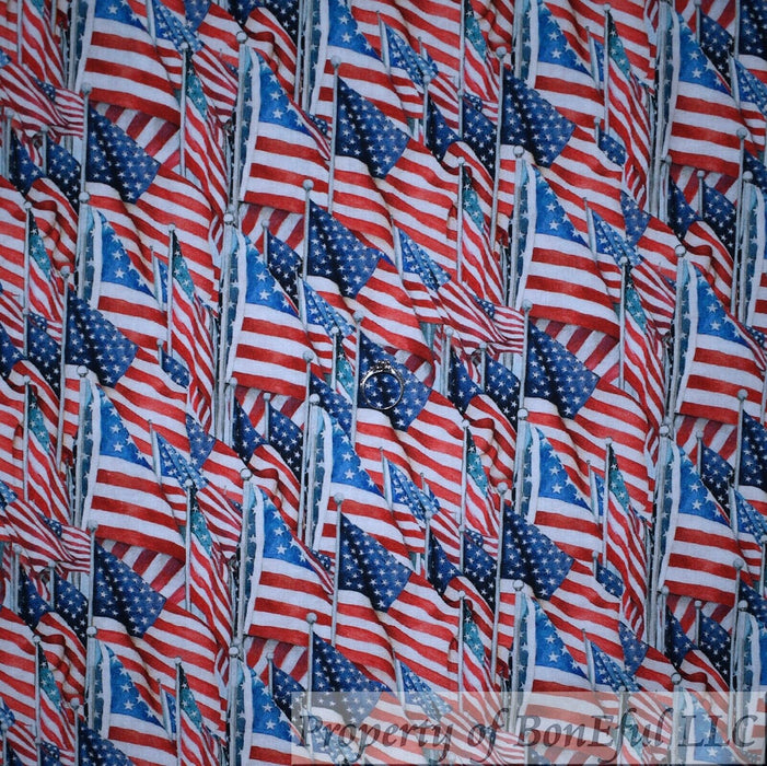 Cotton Fabric BTY American Flag USA Red White Blue Star Stripes