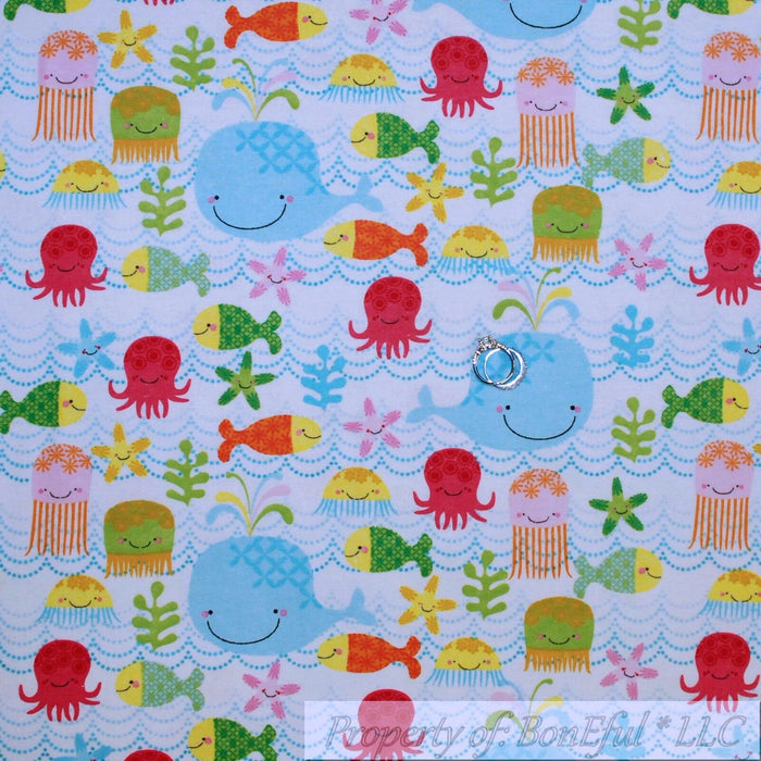 Flannel Fabric BTY Colorful Fish Sea Life Baby Kid Print