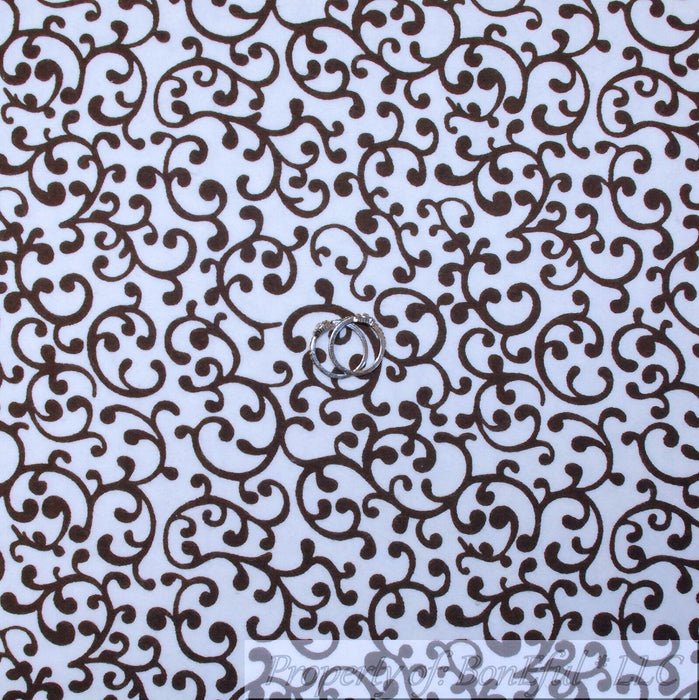 Flannel Fabric BTY Cream White Chocolate Brown Swirl Scroll