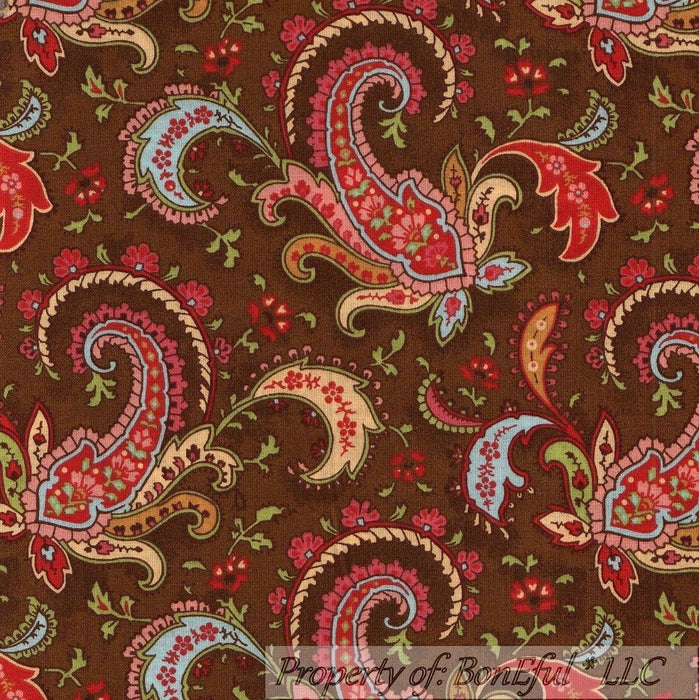 Cotton Fabric BTY Paisley Flower Brown Red Pink Orange Fall Harvest