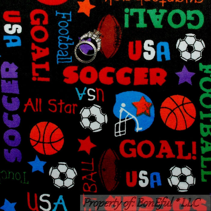Flannel Fabric BTY Boy Sport Word Soccer Football Basketball