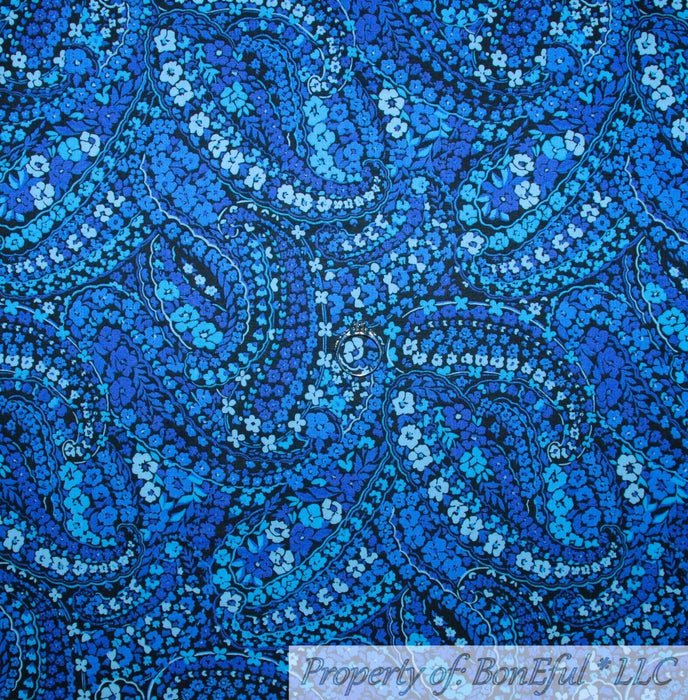 Cotton Fabric BTY Blue Tone Tonal Small Calico Flower Paisley