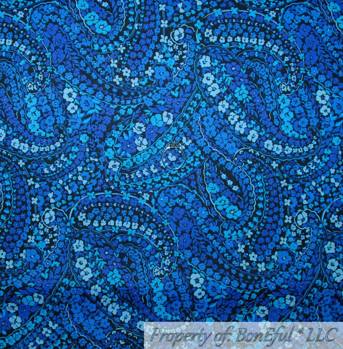 Cotton Fabric BTY Blue Tone Tonal Small Calico Flower Paisley