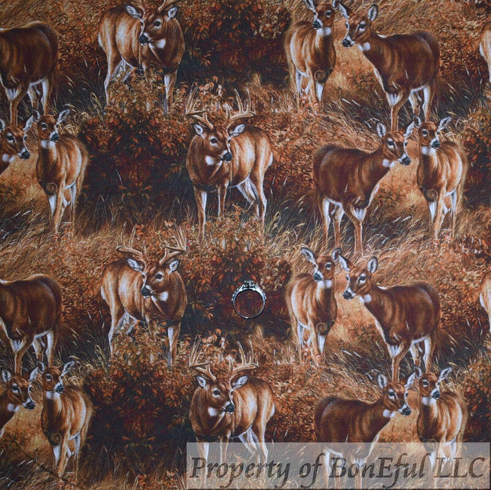 Cotton Fabric BTY Deer Buck Land Hunt Fall Foliage Camouflage Camo