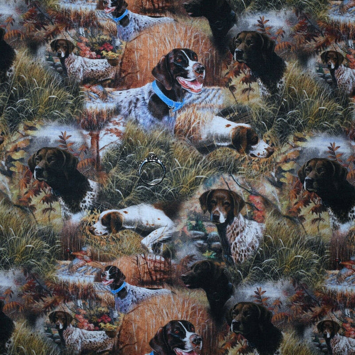 Cotton Fabric BTY Dog Hound Hunting Field Stream Scenic