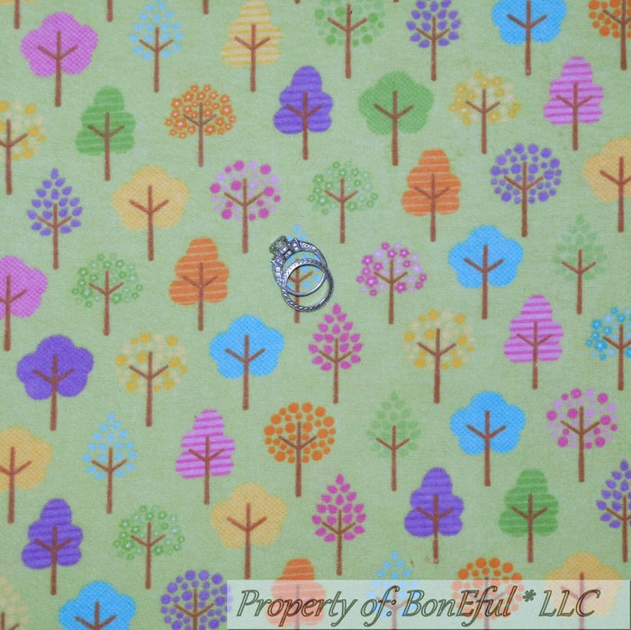 Flannel Fabric BTY Green Tree Rainbow Spring Summer Forest